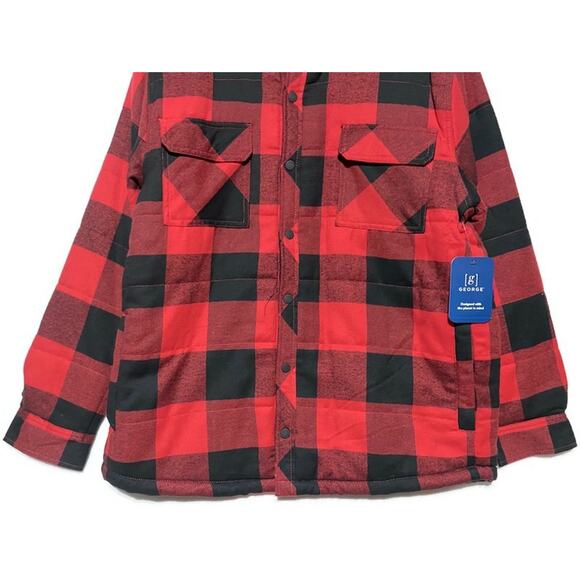 George Shirt Jacket Size Large 42-44 Buffalo Red Plaid Lined New With Tag - Picture 5 of 11